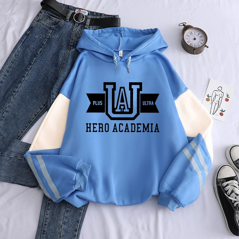 Harajuku Anime Manga UA My Hero Academia Logo Hoodies Sweatshirt Men Long Sleeve Streetwear Women Patchwork Winter Sweatshirts