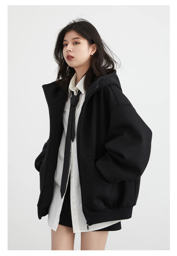 CHIC VEN Women Sweatshirts Loose Casual Hooded Long Sleeves with Plush Sweater Double Zipper Oversize Coat Spring Autumn 2026