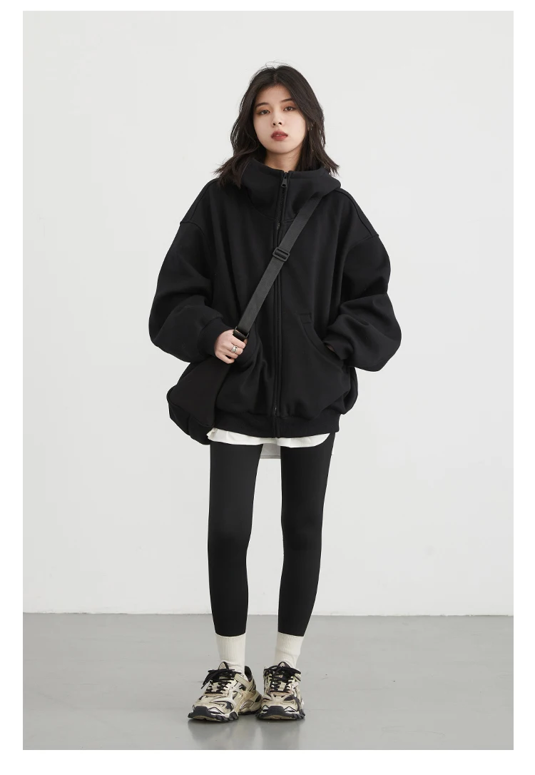 CHIC VEN Women Sweatshirts Loose Casual Hooded Long Sleeves with Plush Sweater Double Zipper Oversize Coat Spring Autumn 2026