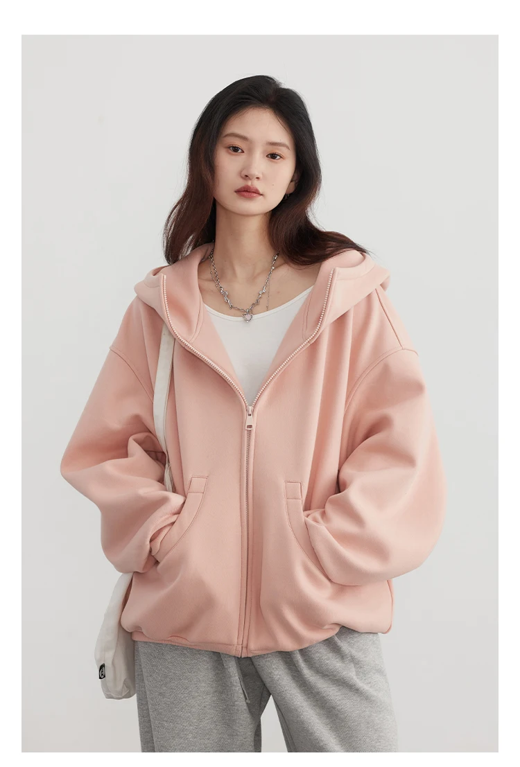 CHIC VEN Women Sweatshirts Loose Casual Hooded Long Sleeves with Plush Sweater Double Zipper Oversize Coat Spring Autumn 2026