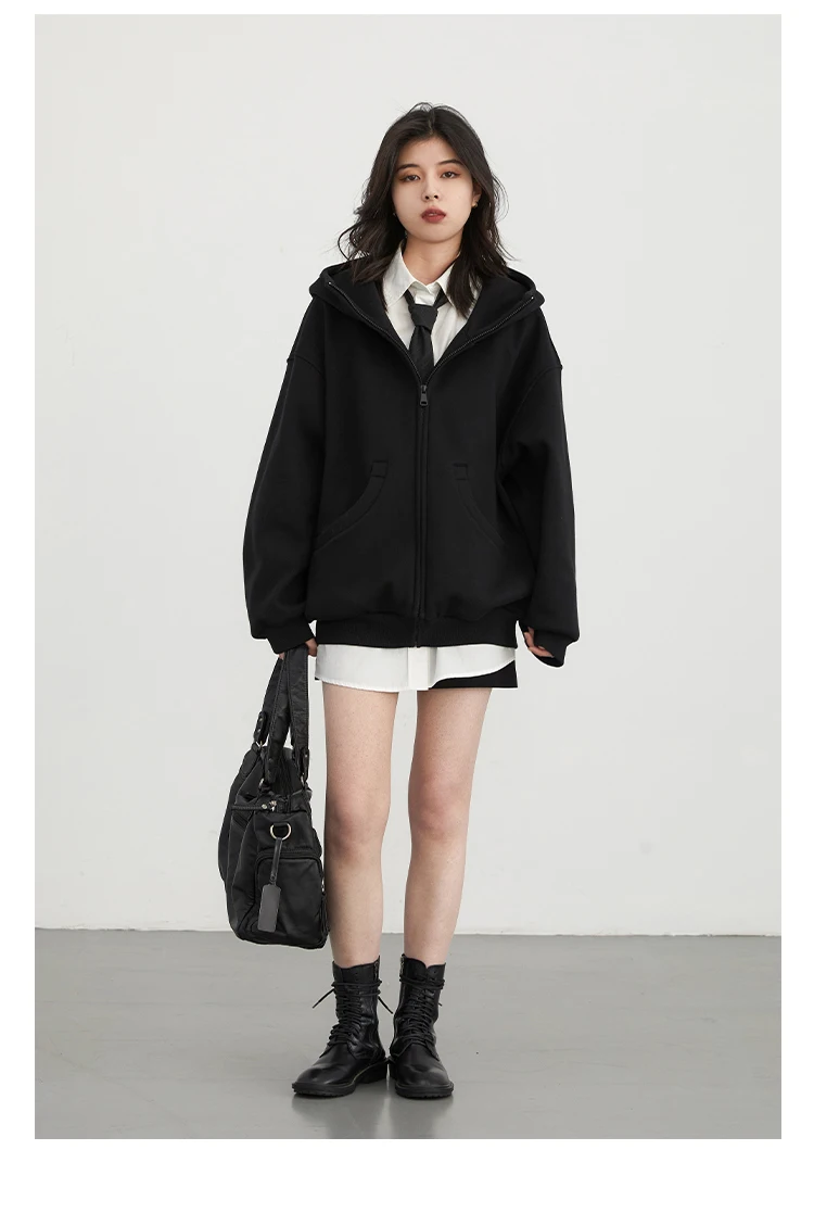 CHIC VEN Women Sweatshirts Loose Casual Hooded Long Sleeves with Plush Sweater Double Zipper Oversize Coat Spring Autumn 2026