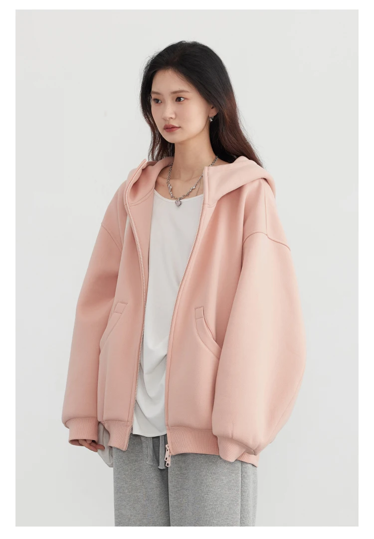 CHIC VEN Women Sweatshirts Loose Casual Hooded Long Sleeves with Plush Sweater Double Zipper Oversize Coat Spring Autumn 2026