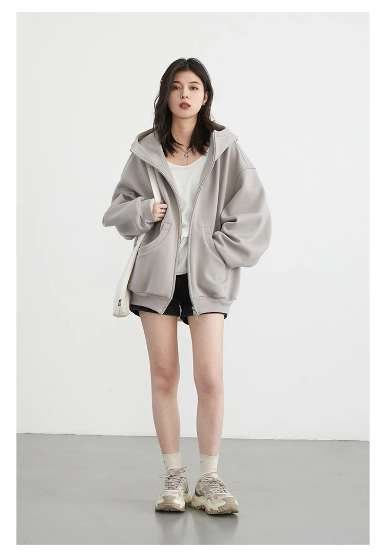 CHIC VEN Women Sweatshirts Loose Casual Hooded Long Sleeves with Plush Sweater Double Zipper Oversize Coat Spring Autumn 2026