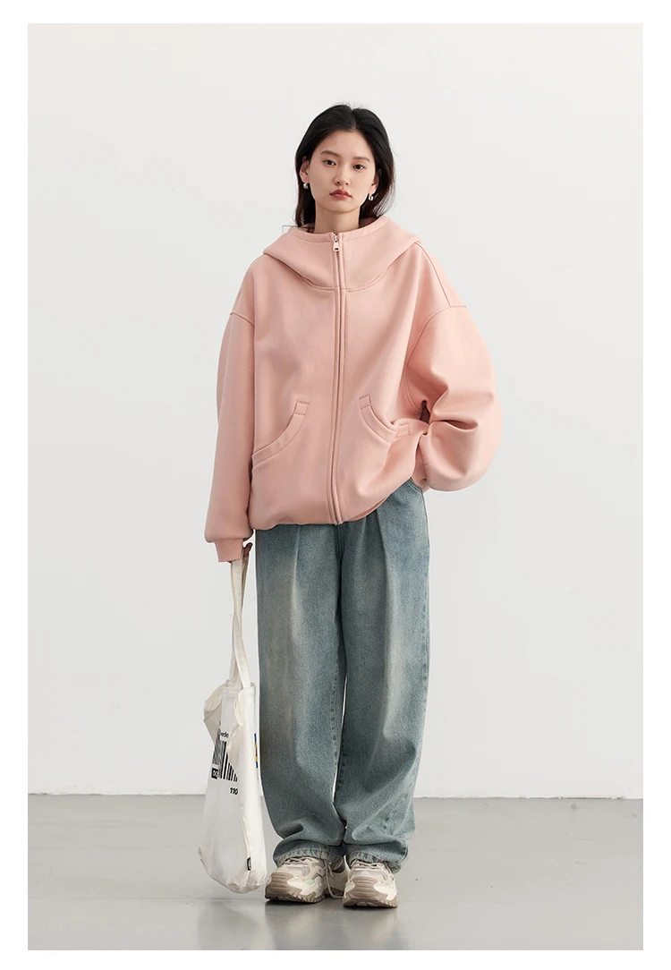 CHIC VEN Women Sweatshirts Loose Casual Hooded Long Sleeves with Plush Sweater Double Zipper Oversize Coat Spring Autumn 2026