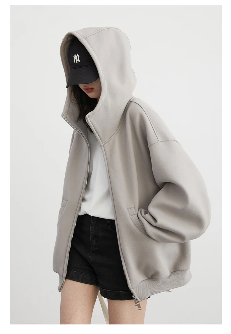 CHIC VEN Women Sweatshirts Loose Casual Hooded Long Sleeves with Plush Sweater Double Zipper Oversize Coat Spring Autumn 2026