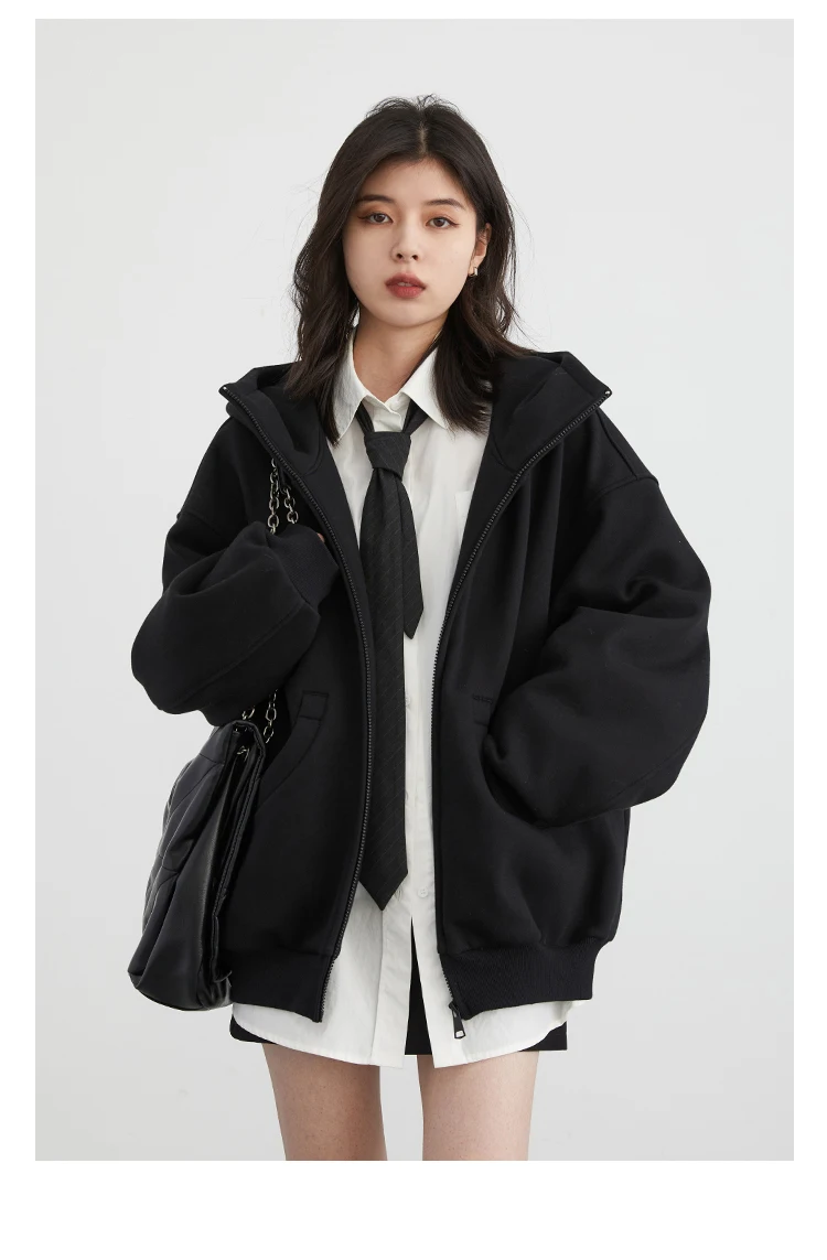 CHIC VEN Women Sweatshirts Loose Casual Hooded Long Sleeves with Plush Sweater Double Zipper Oversize Coat Spring Autumn 2026