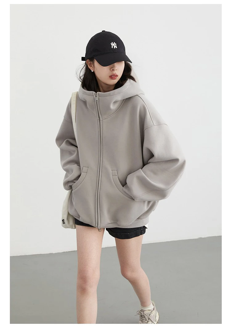 CHIC VEN Women Sweatshirts Loose Casual Hooded Long Sleeves with Plush Sweater Double Zipper Oversize Coat Spring Autumn 2026