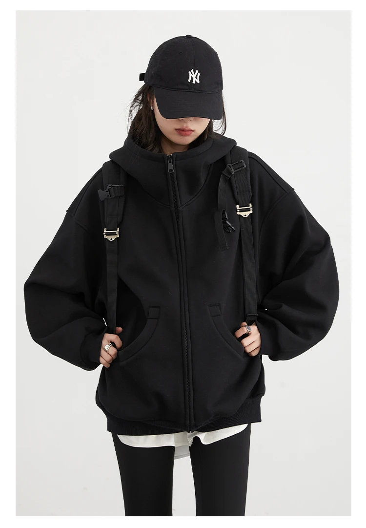 CHIC VEN Women Sweatshirts Loose Casual Hooded Long Sleeves with Plush Sweater Double Zipper Oversize Coat Spring Autumn 2026