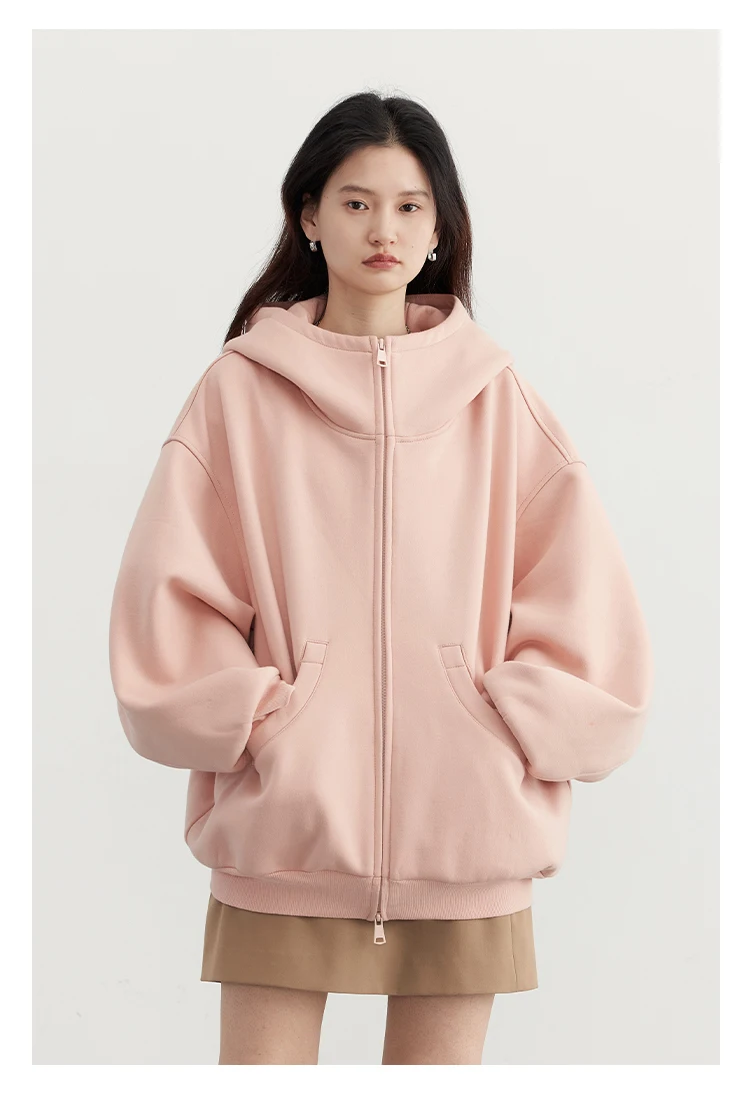CHIC VEN Women Sweatshirts Loose Casual Hooded Long Sleeves with Plush Sweater Double Zipper Oversize Coat Spring Autumn 2026