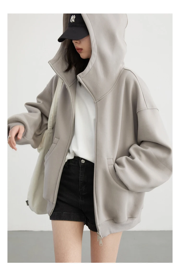 CHIC VEN Women Sweatshirts Loose Casual Hooded Long Sleeves with Plush Sweater Double Zipper Oversize Coat Spring Autumn 2026