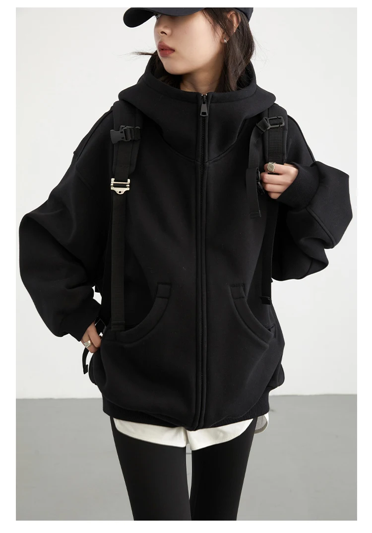 CHIC VEN Women Sweatshirts Loose Casual Hooded Long Sleeves with Plush Sweater Double Zipper Oversize Coat Spring Autumn 2026