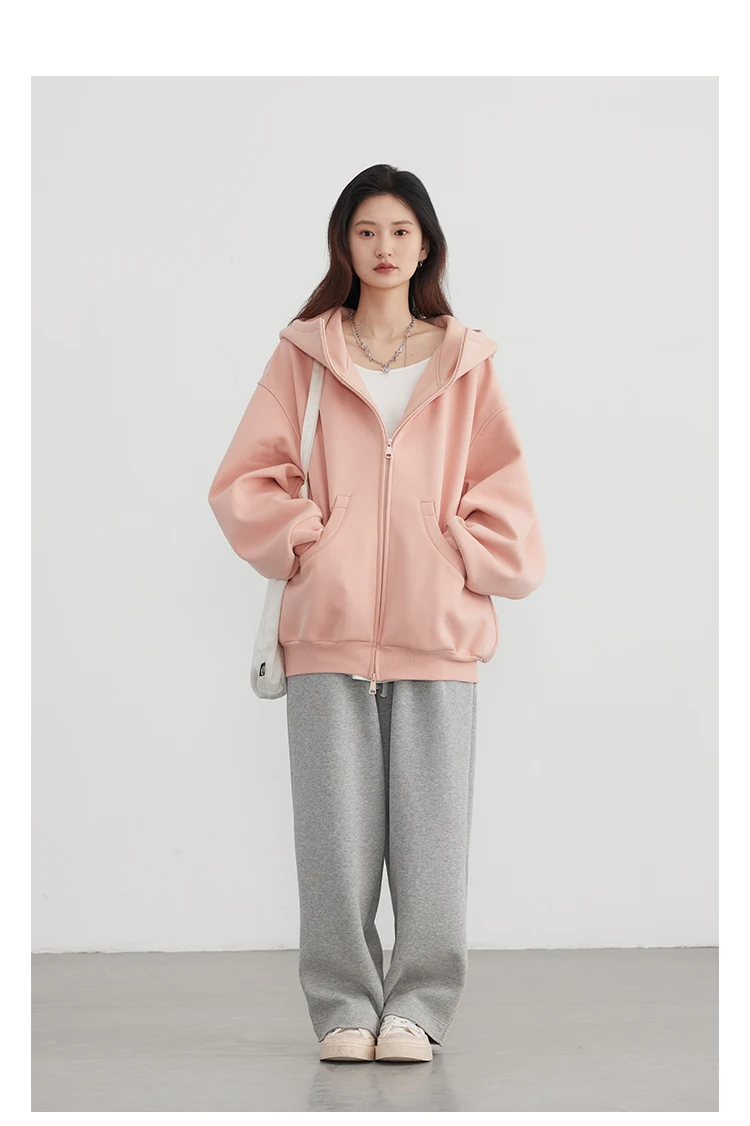 CHIC VEN Women Sweatshirts Loose Casual Hooded Long Sleeves with Plush Sweater Double Zipper Oversize Coat Spring Autumn 2026