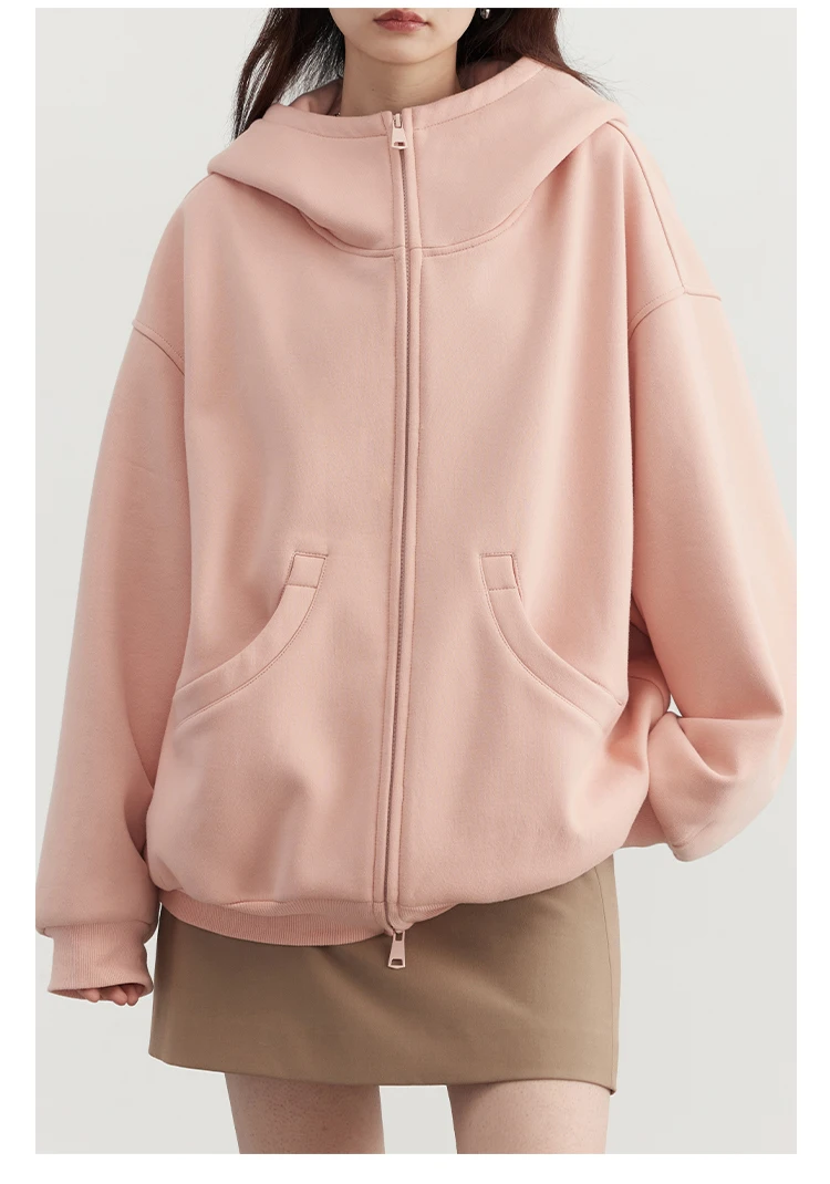 CHIC VEN Women Sweatshirts Loose Casual Hooded Long Sleeves with Plush Sweater Double Zipper Oversize Coat Spring Autumn 2026