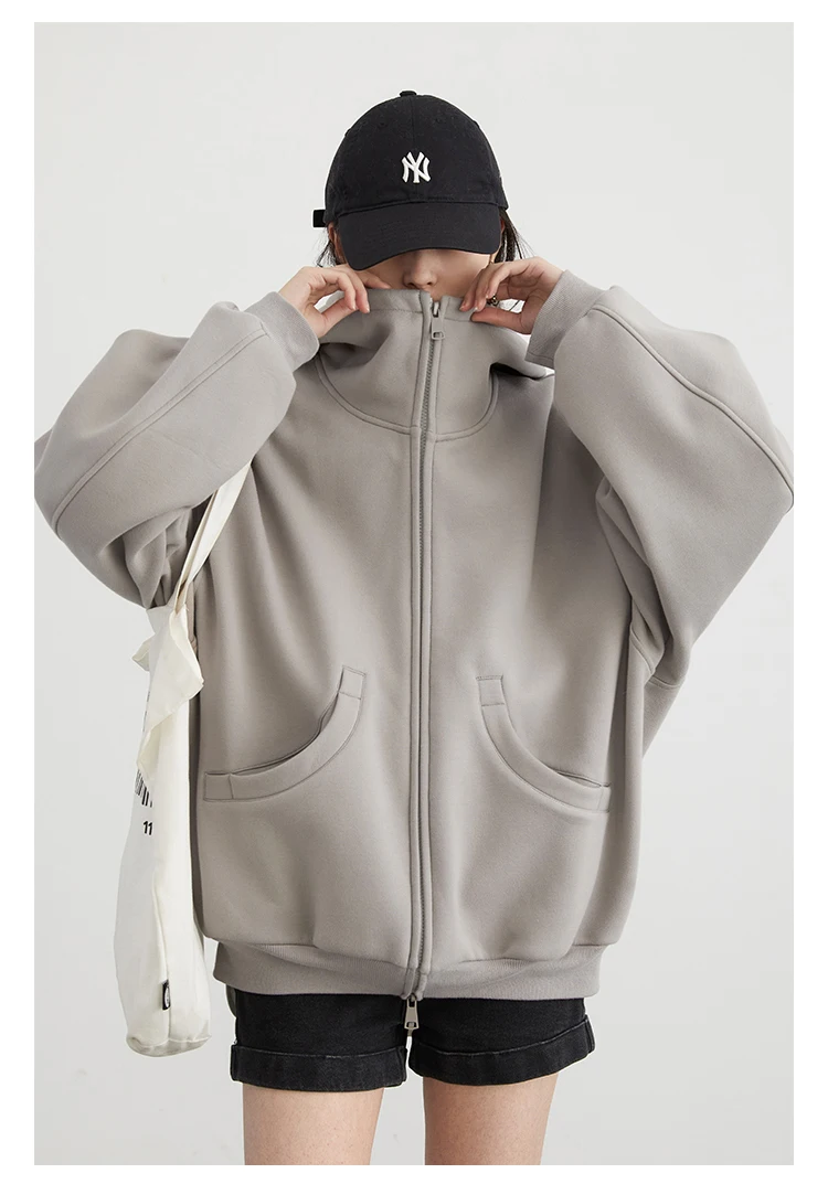 CHIC VEN Women Sweatshirts Loose Casual Hooded Long Sleeves with Plush Sweater Double Zipper Oversize Coat Spring Autumn 2026