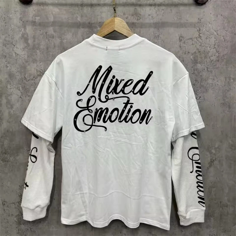 MIXED EMOTION Long Sleeve T-shirt Men Women High Street Full Print 100% Cotton Crewneck Hip Hop Oversized Tops