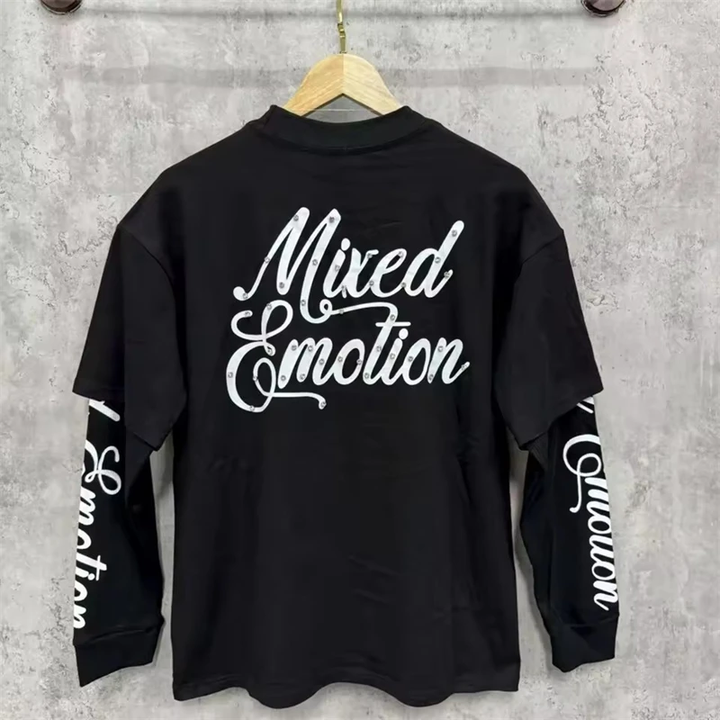 MIXED EMOTION Long Sleeve T-shirt Men Women High Street Full Print 100% Cotton Crewneck Hip Hop Oversized Tops
