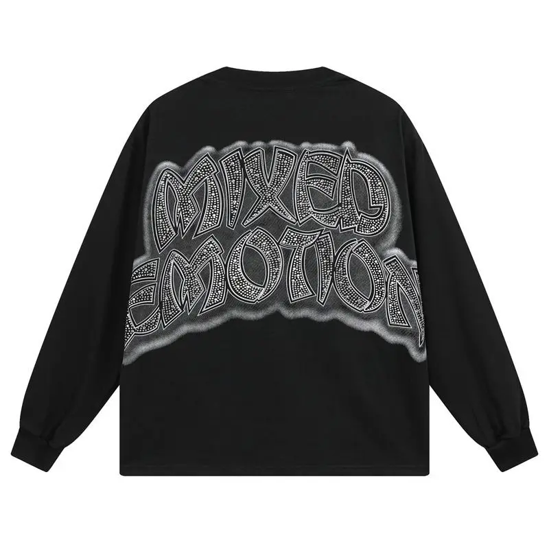 MIXED EMOTION Long Sleeve T-shirt Men Women High Street Full Print 100% Cotton Crewneck Hip Hop Oversized Tops