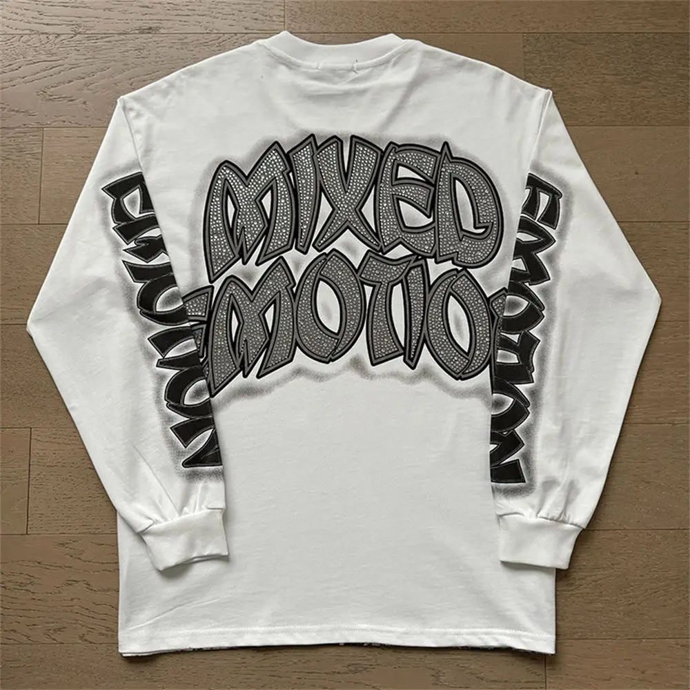 MIXED EMOTION Long Sleeve T-shirt Men Women High Street Full Print 100% Cotton Crewneck Hip Hop Oversized Tops