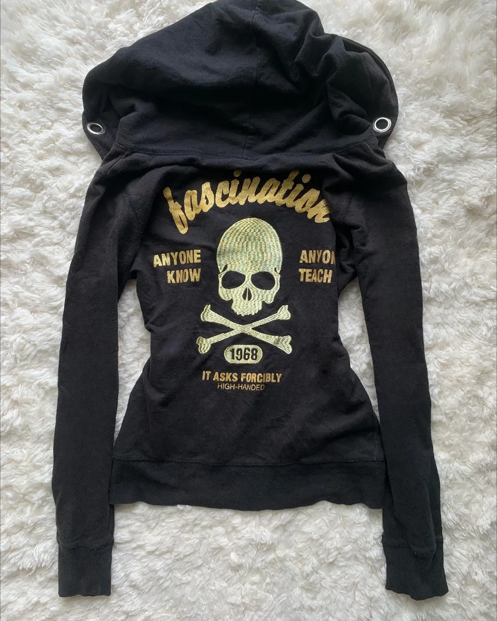 Y2K Retro Zipper Hoodies Women Harajuku Sexy Slim Fit Sweatshirt Autumn Skull Graphic Embroidery Hooded Jacket Gothic Clothing