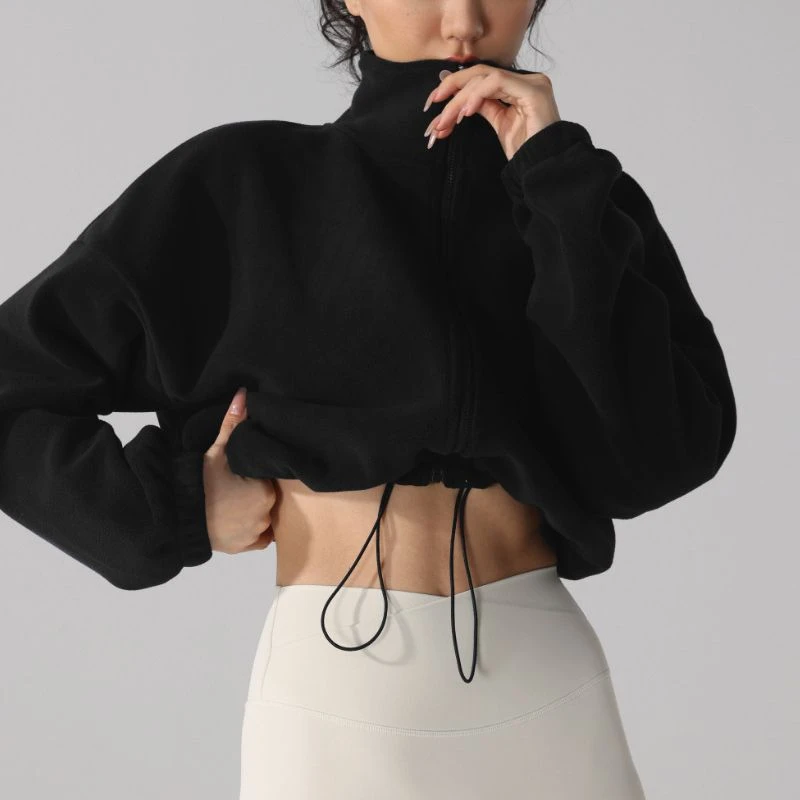 New Autumn Winter Clothes Warm High Waist Casual Sports Yoga Coat Fleece Fitness Short Jacket Slim Lady Zip Up Sweatshirt Women