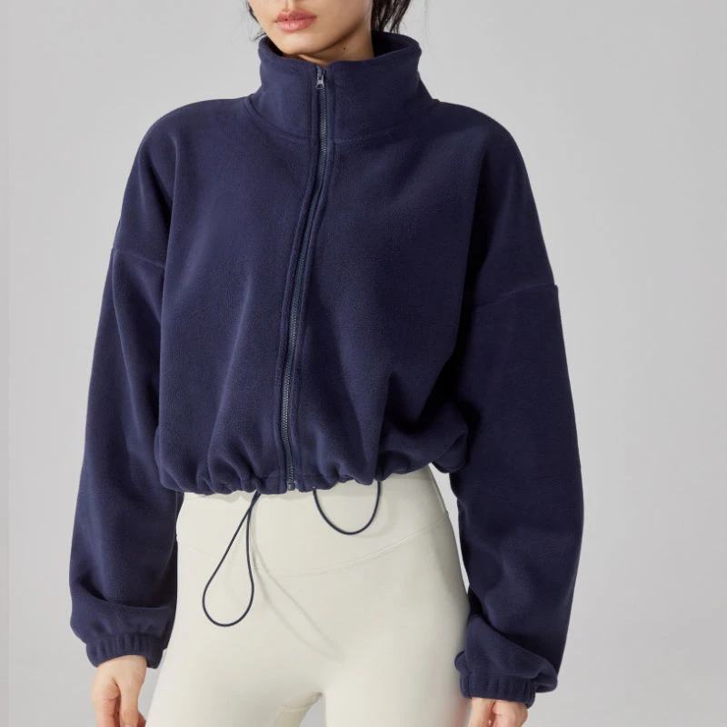 New Autumn Winter Clothes Warm High Waist Casual Sports Yoga Coat Fleece Fitness Short Jacket Slim Lady Zip Up Sweatshirt Women