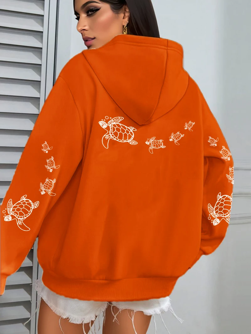 Creative Turtle Swimming Prints Women Clothing Hoodie Warm Sport Tops All-Match Comfortable Sportswears Soft Trendy Clothes