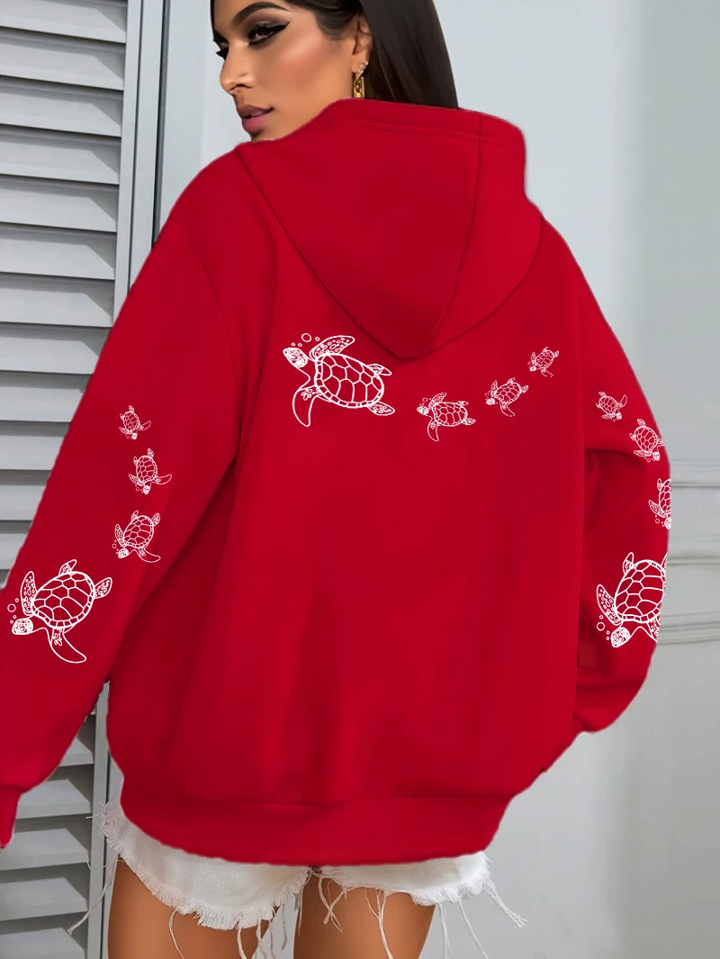 Creative Turtle Swimming Prints Women Clothing Hoodie Warm Sport Tops All-Match Comfortable Sportswears Soft Trendy Clothes