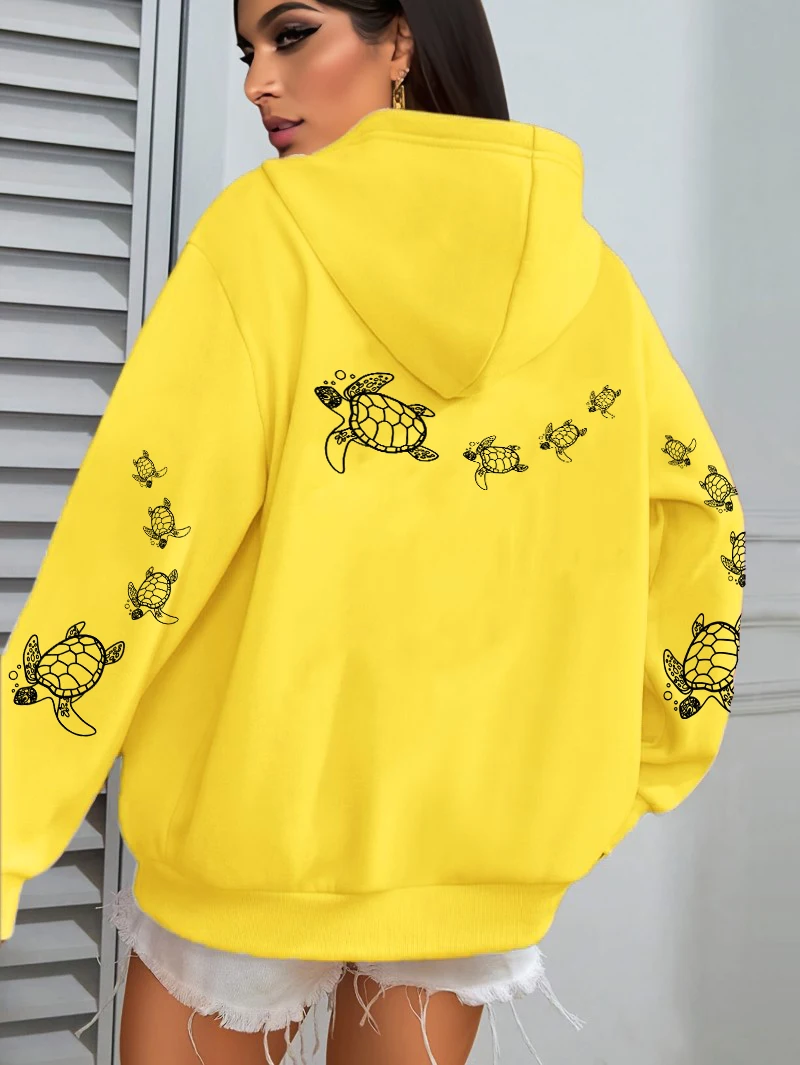 Creative Turtle Swimming Prints Women Clothing Hoodie Warm Sport Tops All-Match Comfortable Sportswears Soft Trendy Clothes