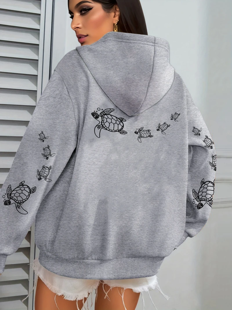 Creative Turtle Swimming Prints Women Clothing Hoodie Warm Sport Tops All-Match Comfortable Sportswears Soft Trendy Clothes