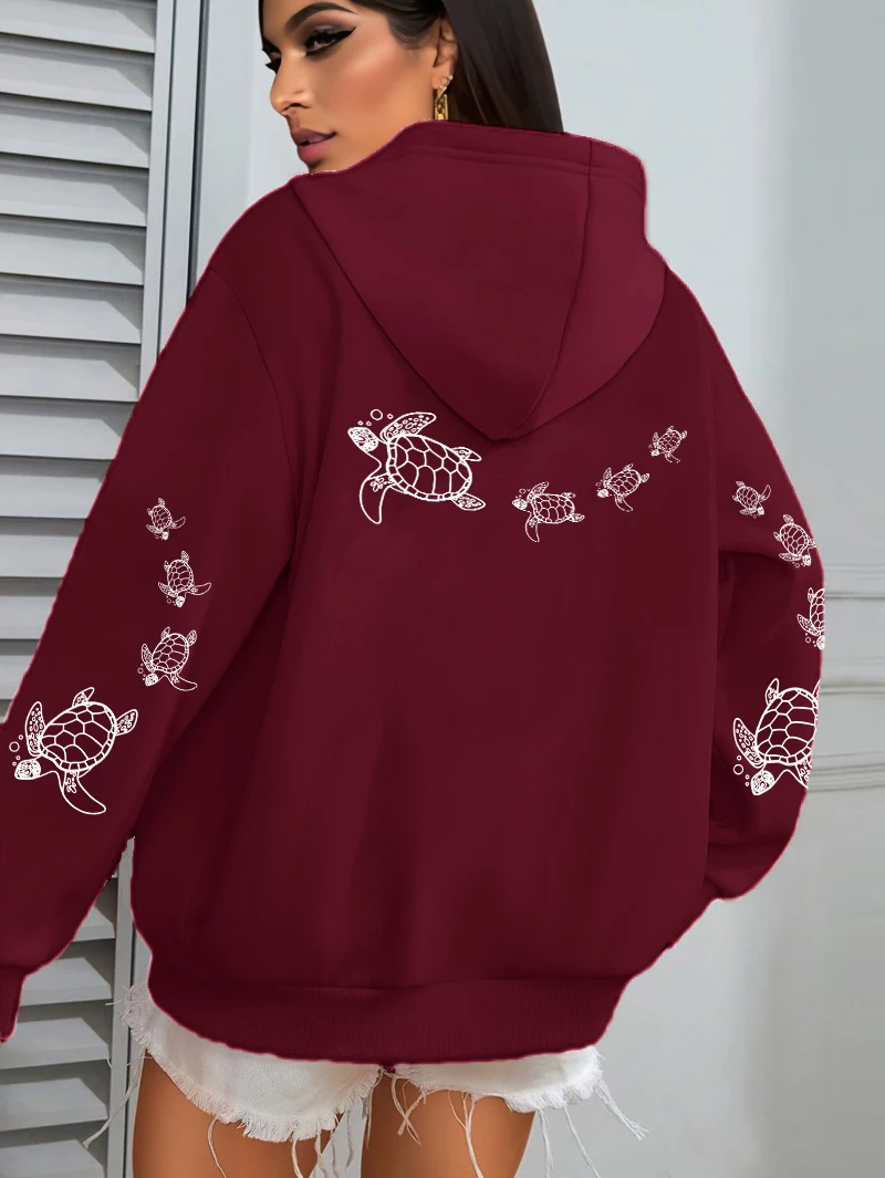Creative Turtle Swimming Prints Women Clothing Hoodie Warm Sport Tops All-Match Comfortable Sportswears Soft Trendy Clothes