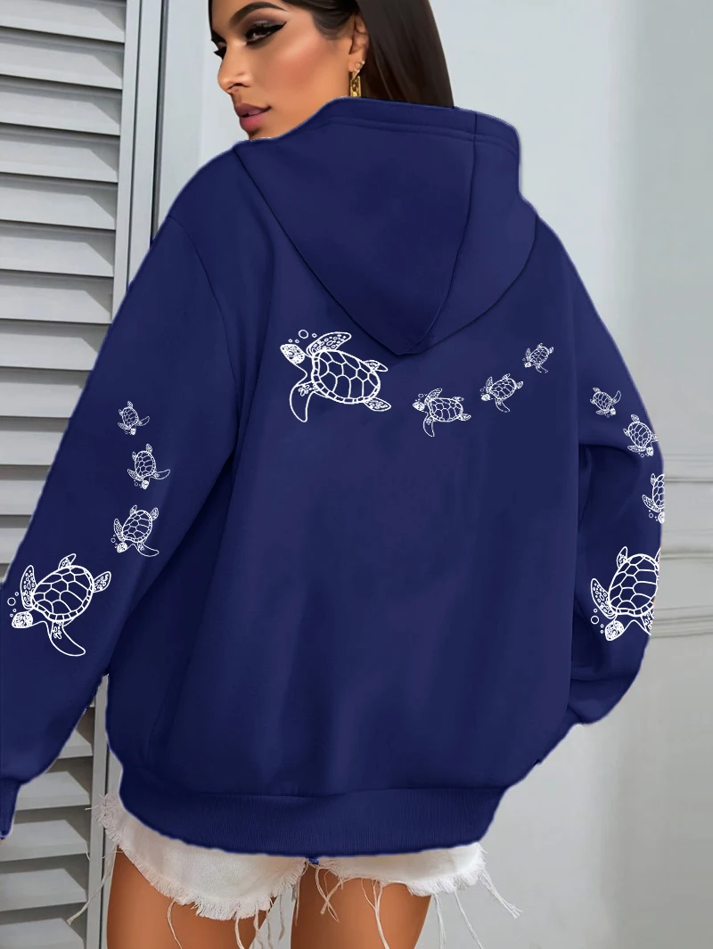 Creative Turtle Swimming Prints Women Clothing Hoodie Warm Sport Tops All-Match Comfortable Sportswears Soft Trendy Clothes