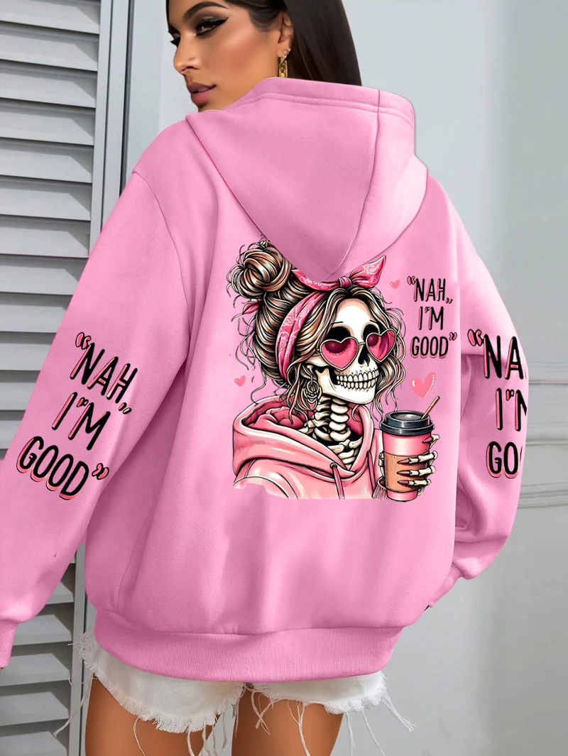 I'm Good Coffee Skull Funny Printing Womens Hoodie Loose Jogging Pullovers Fleece Autumn Sportswear Casual Y2K Unisex Hoody
