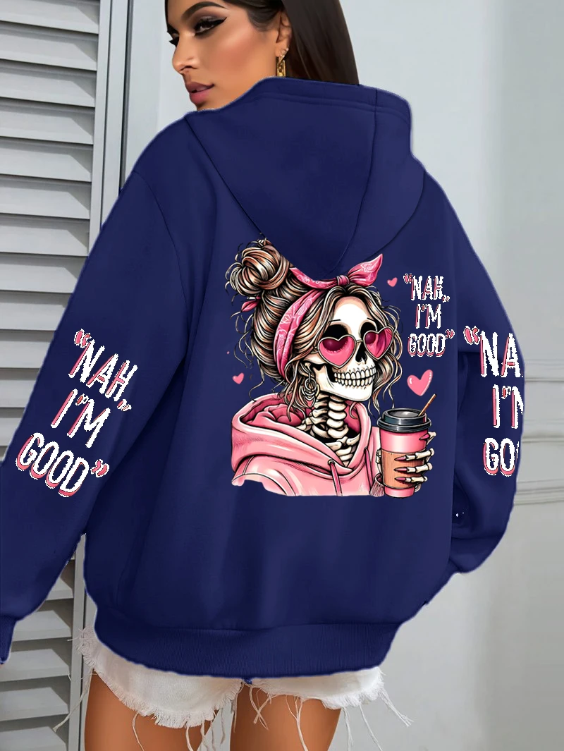 I'm Good Coffee Skull Funny Printing Womens Hoodie Loose Jogging Pullovers Fleece Autumn Sportswear Casual Y2K Unisex Hoody
