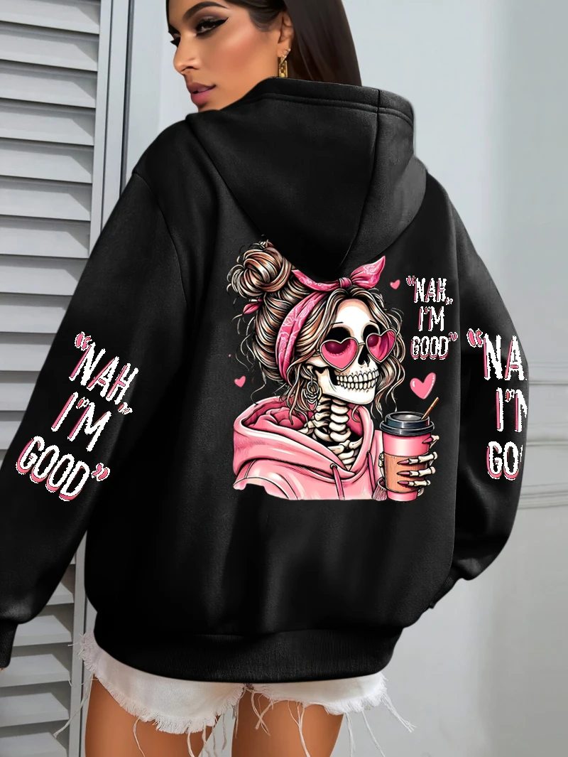 I'm Good Coffee Skull Funny Printing Womens Hoodie Loose Jogging Pullovers Fleece Autumn Sportswear Casual Y2K Unisex Hoody