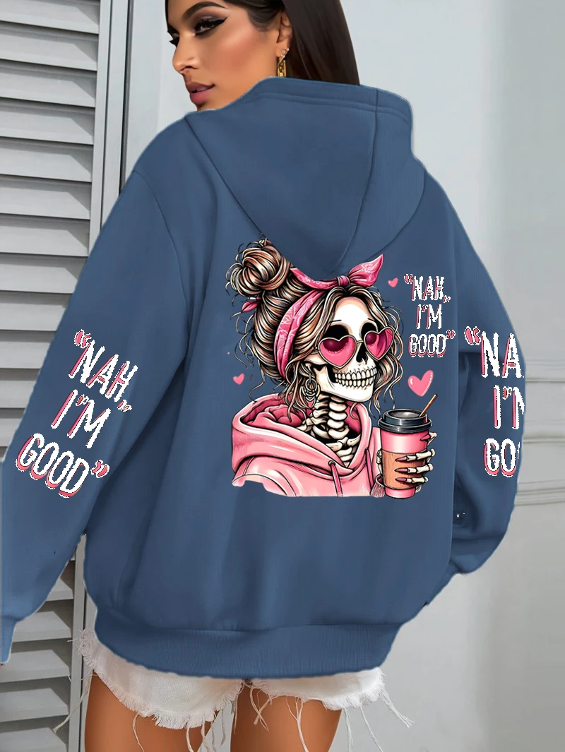 I'm Good Coffee Skull Funny Printing Womens Hoodie Loose Jogging Pullovers Fleece Autumn Sportswear Casual Y2K Unisex Hoody
