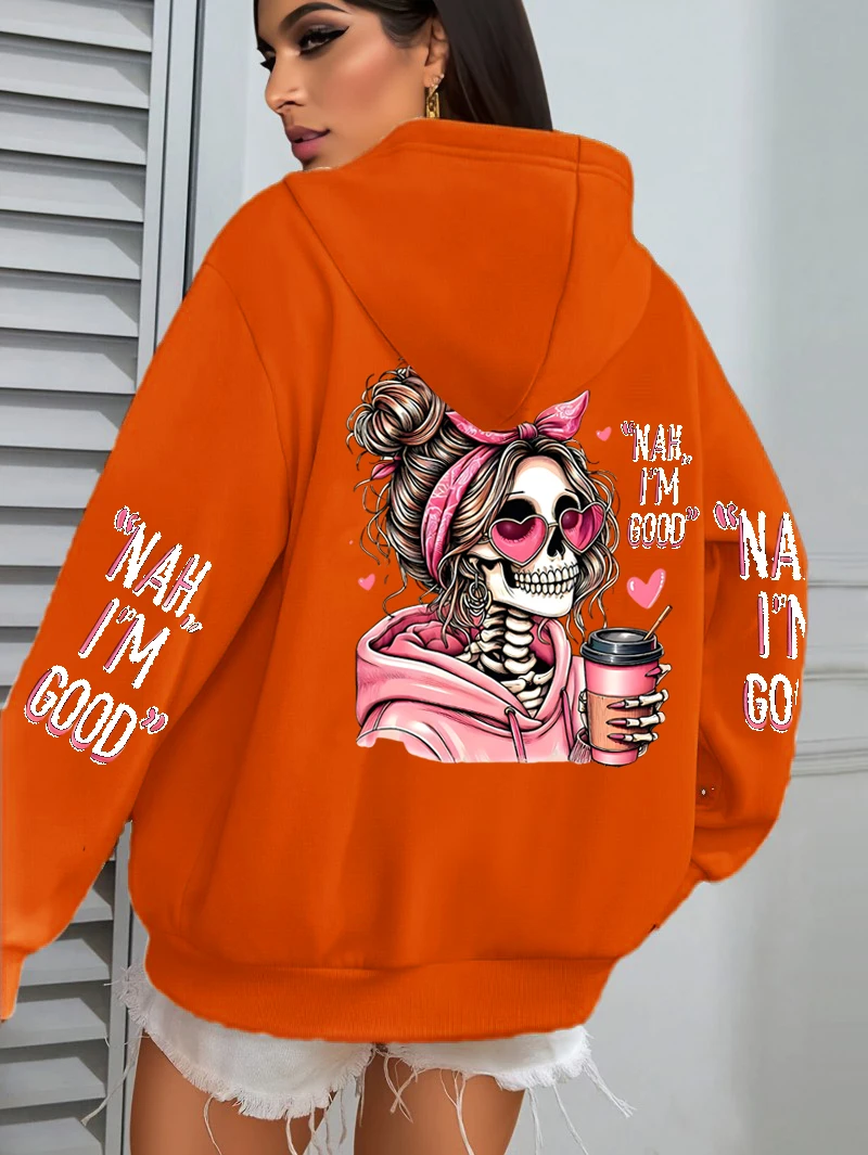 I'm Good Coffee Skull Funny Printing Womens Hoodie Loose Jogging Pullovers Fleece Autumn Sportswear Casual Y2K Unisex Hoody