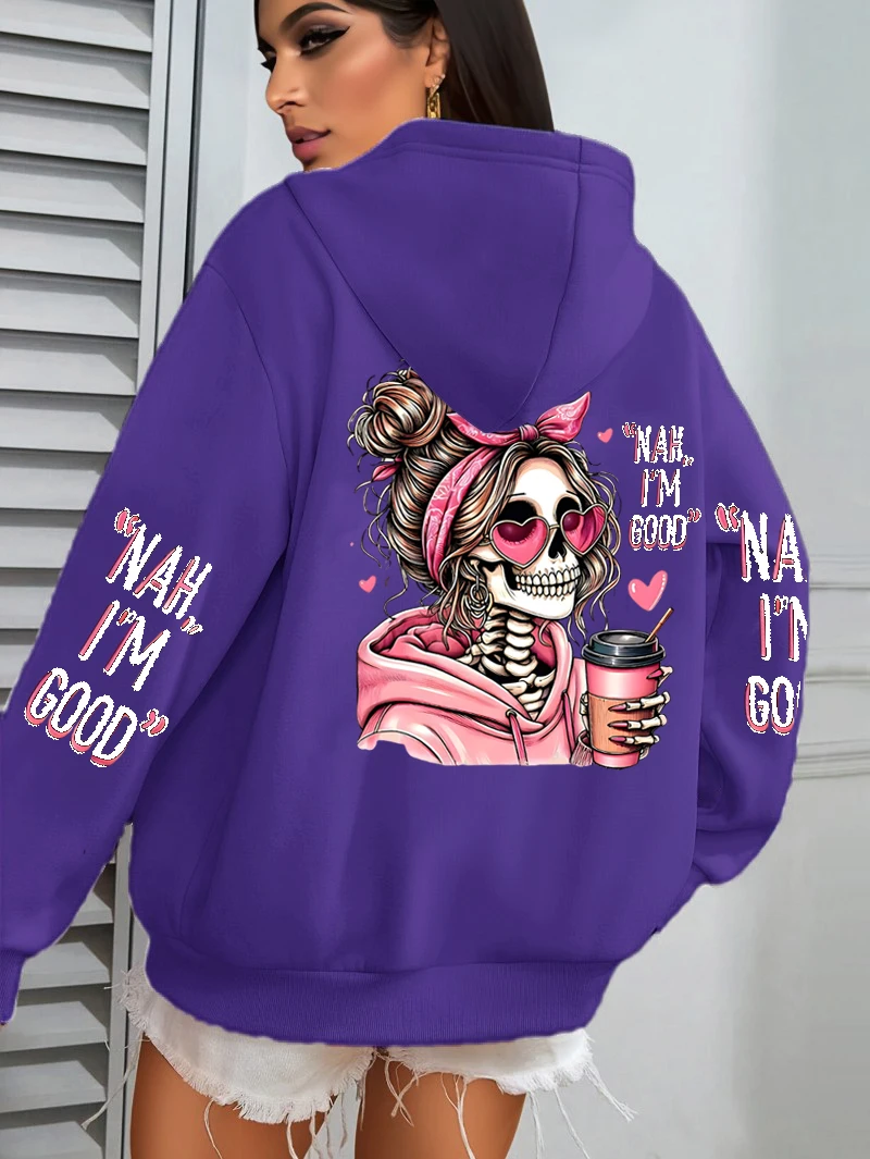 I'm Good Coffee Skull Funny Printing Womens Hoodie Loose Jogging Pullovers Fleece Autumn Sportswear Casual Y2K Unisex Hoody