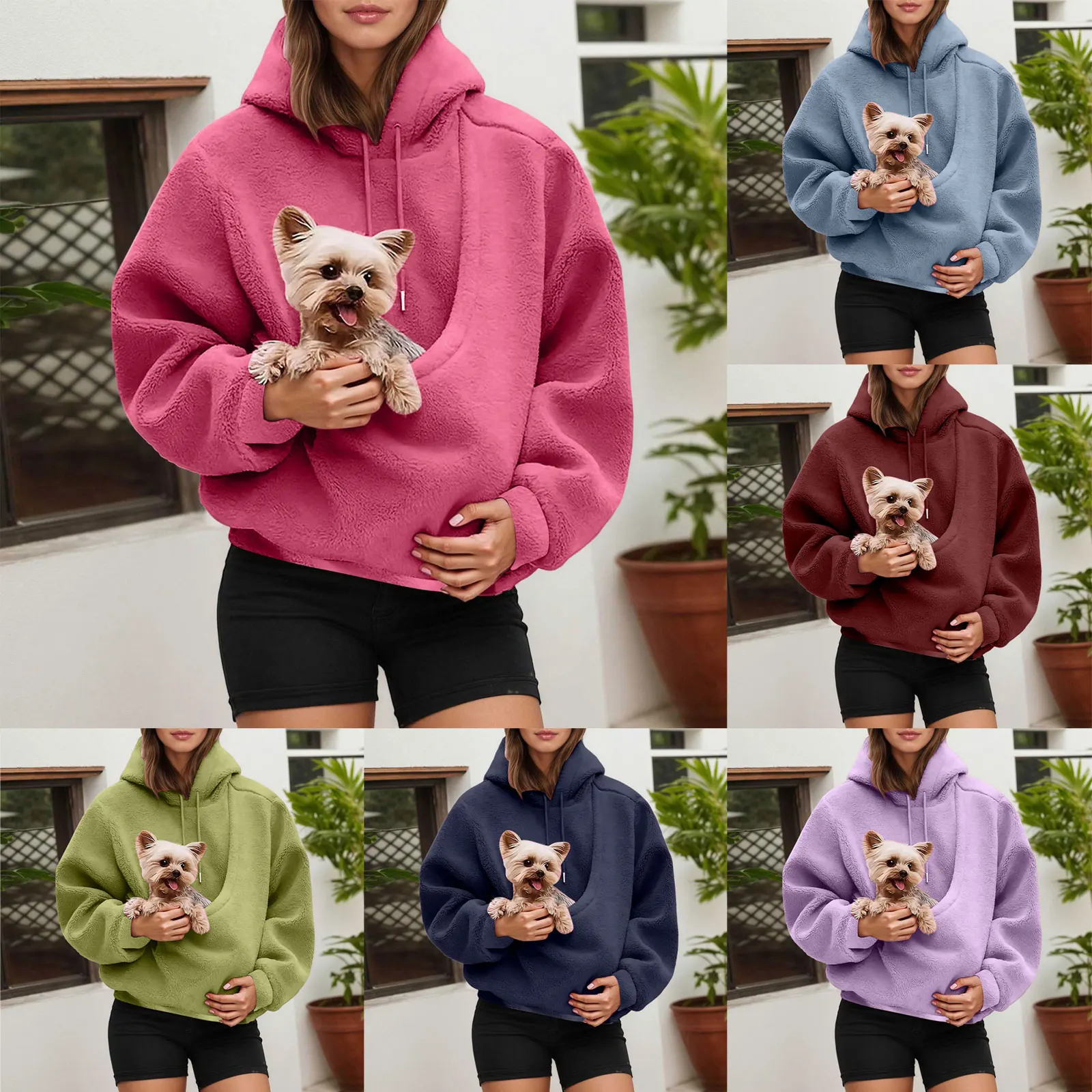 Cat Lovers Hoodie For Women Kangaroo Dog Pet Holder Carrier Big Pocket Fleece Pullovers Animal Pouch Hooded Sweatshirt Tops