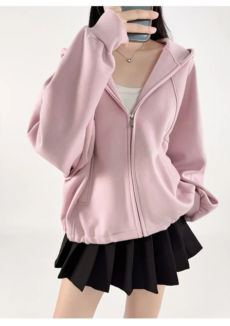 KarSaNy Hooded Sweatshirt With Zipper Women Oversize Hoodies Loose Navy Blue Casual Jackets Women's Zipper Sweatshirts With Hood
