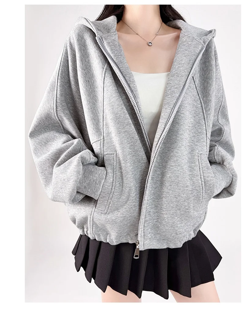 KarSaNy Hooded Sweatshirt With Zipper Women Oversize Hoodies Loose Navy Blue Casual Jackets Women's Zipper Sweatshirts With Hood