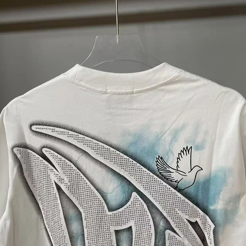 MIXED EMOTION Shirt Rhinestone Short Sleeve Men Women T-shirt Streetwear 100% Cotton Loose Round Neck Top Tees Oversized Tee Top