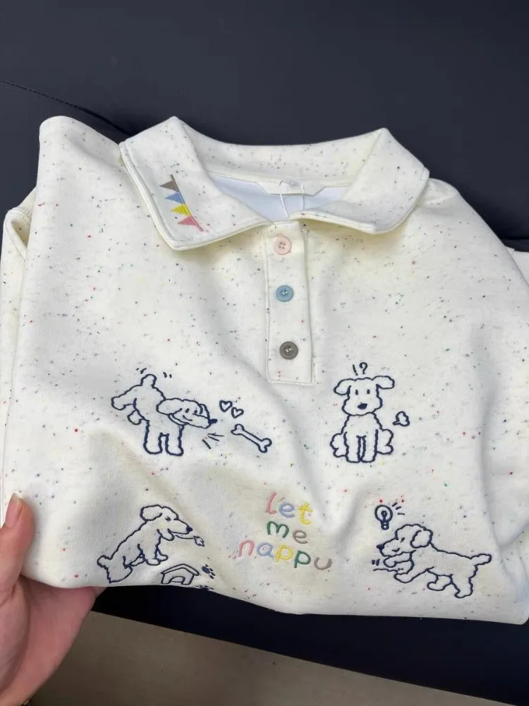 Preppy Style Korean Sweatshirts Long Sleeve Turndown Collar Hoodies Y2k Tops Women's Clothing Cartoon Print Casual Chic Hoodie