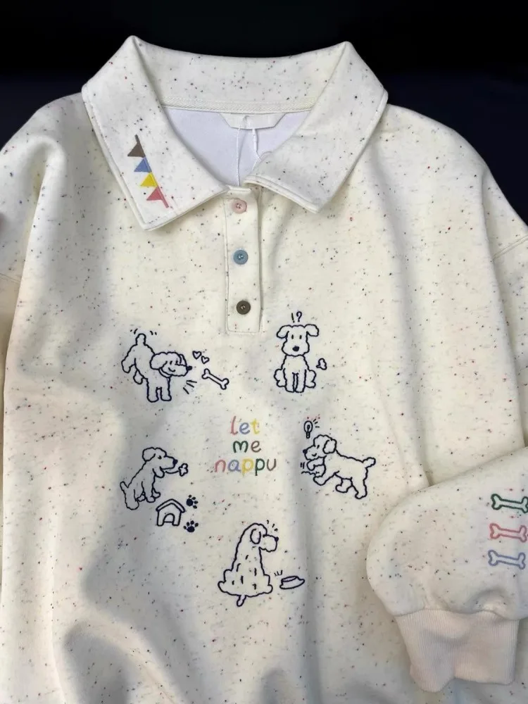 Preppy Style Korean Sweatshirts Long Sleeve Turndown Collar Hoodies Y2k Tops Women's Clothing Cartoon Print Casual Chic Hoodie