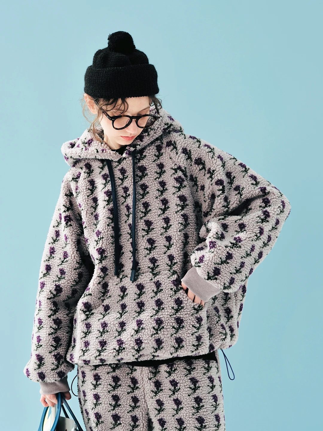imakokoni Floral Printed Plush Lamb Wool Warm Hoodie Top Women's Hoodies Sweatshirts Female Clothing for Women