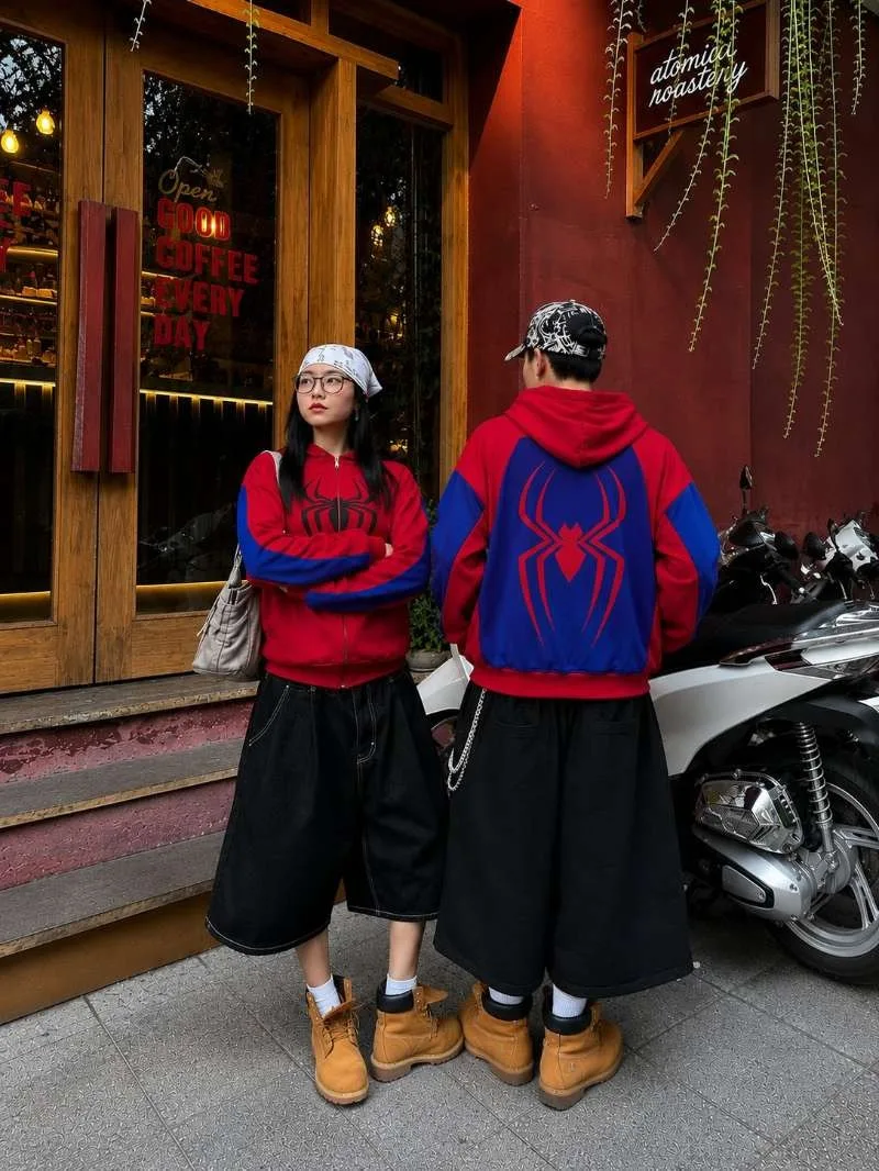 Y2K Gothic Hoodie Unisex Black Red Colorblock Oversized Sweatshirt Asymmetric Metal Buckle Hooded Pullover Punk Streetwear Fashi