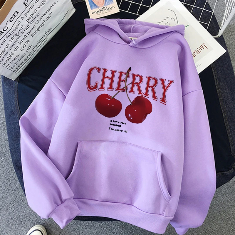 Girls 2000s Cherry Love Long Sleeve Pocket Hoodies Funny Gothic Sweatshirt Women's Print Casual Hoody Streetwear Y2k Clothes