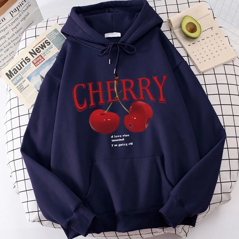 Girls 2000s Cherry Love Long Sleeve Pocket Hoodies Funny Gothic Sweatshirt Women's Print Casual Hoody Streetwear Y2k Clothes