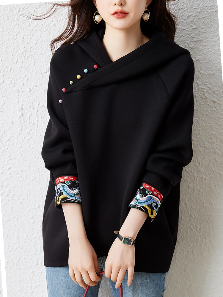 Chinese Style Sweatshirts Women's Hoodies Fashion Pullovers Spring Autumn Casual Sweatshirts Tops Female