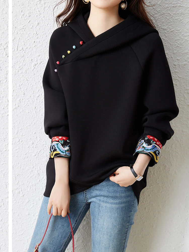 Chinese Style Sweatshirts Women's Hoodies Fashion Pullovers Spring Autumn Casual Sweatshirts Tops Female