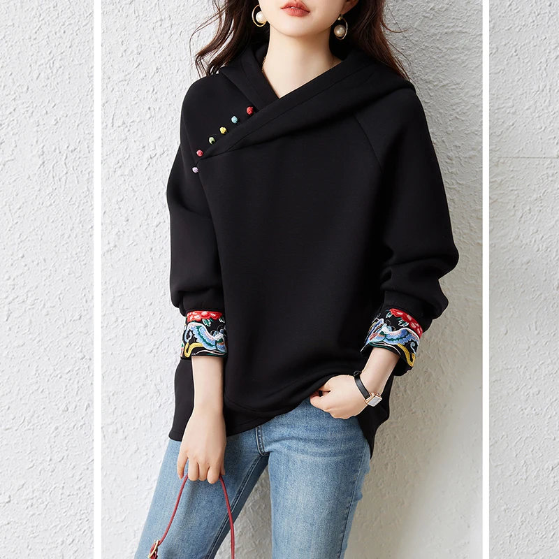 Chinese Style Sweatshirts Women's Hoodies Fashion Pullovers Spring Autumn Casual Sweatshirts Tops Female